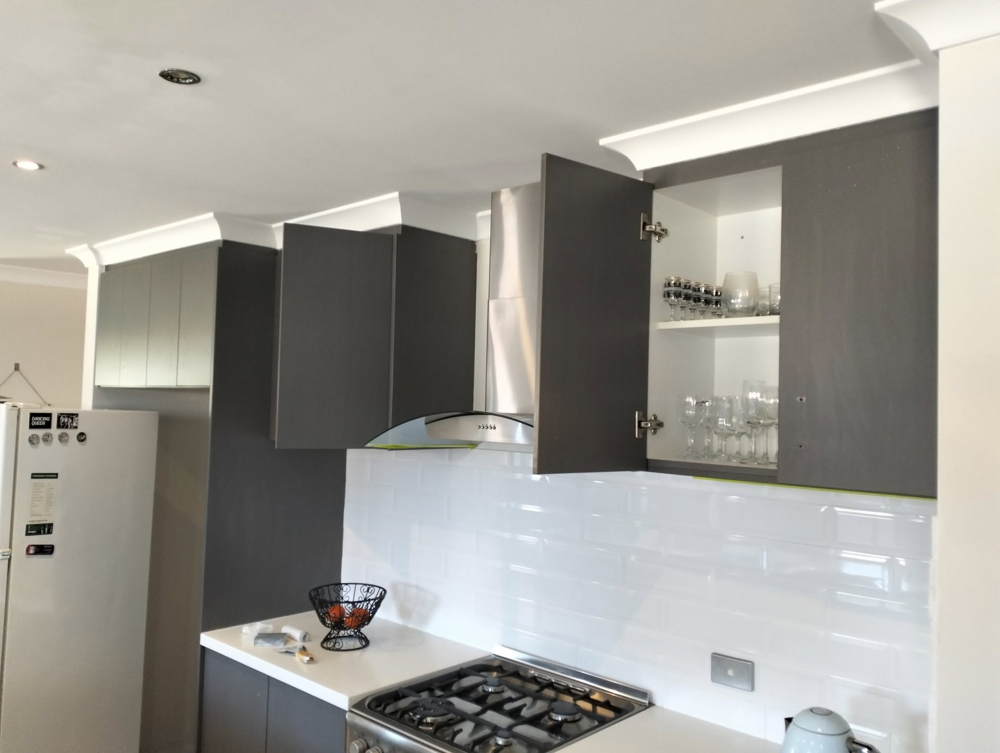 Dark kitchen cabinetry coating project