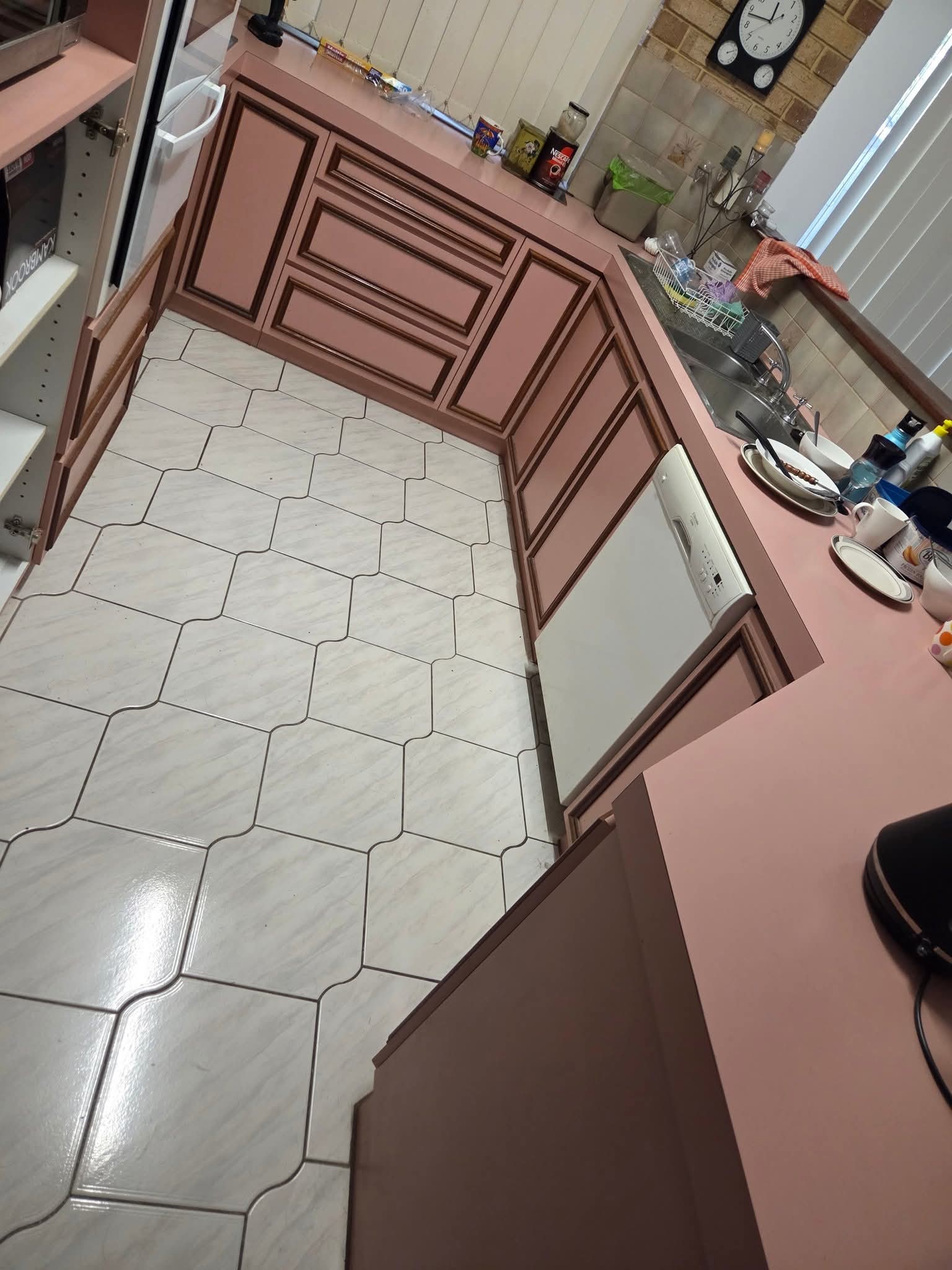 Pink kitchen cabinetry transformation